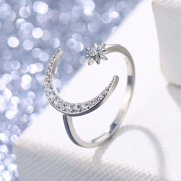 Silver Moon Star Diamond Ring - Picture 3 of 5